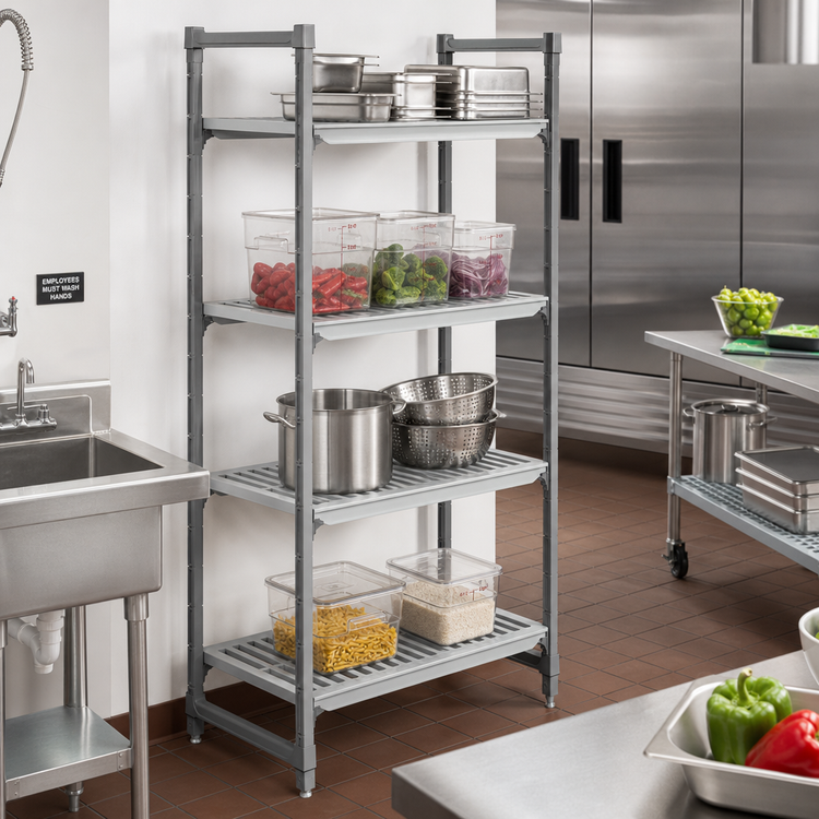 Product image #2 for Cambro Camshelving Basics Plus 4-Shelf Stationary Starter Unit, 18-Inch Deep x 30-Inch Wide x 84-Inch High, Vented, Brushed Graphite