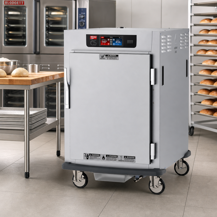 Product image #2 for Metro C5 9 Series Half-Height Pass-Thru Controlled Humidity Heated Holding & Proofing Cabinet, 8-Pan Capacity, Solid & Glass Doors, Lip-Load Slides