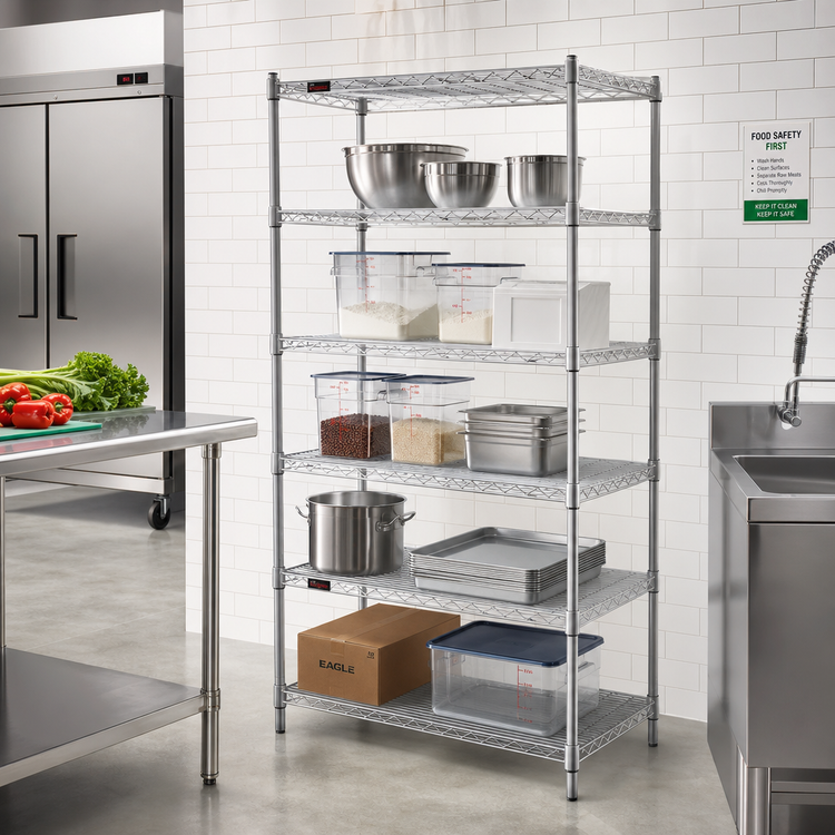 Product image #2 for EAGLEbrite 5-Tier Stationary Wire Shelving Starter Unit, 48W x 18D x 74H, Zinc Finish