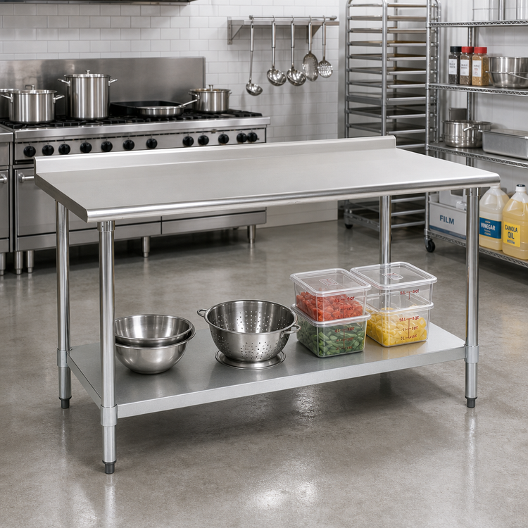 Product image #2 for Eagle Group Budget Series 84" x 24" 430 Stainless Steel Work Table with Rear Up-Turn and Adjustable Undershelf