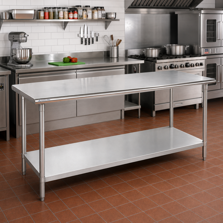 Product image #2 for Advance Tabco GLG-2410 120-Inch x 24-Inch Flat Top Stainless Steel Work Table with Galvanized Undershelf and Legs