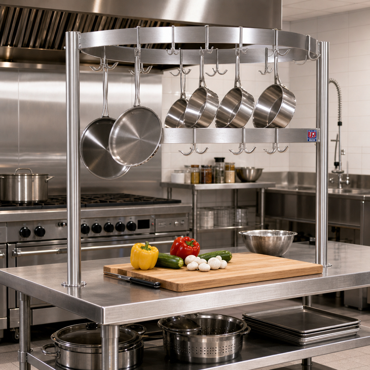 Product image #2 for John Boos Boat-Shaped Table-Mounted Stainless Steel Pot Rack with 9 Double Hooks