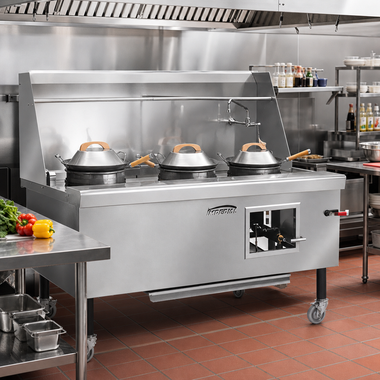 Product image #2 for Imperial ICRA-3 84-Inch Gas Wok Range with 3 Burners, Water-Cooled Top, and Built-In Drain System