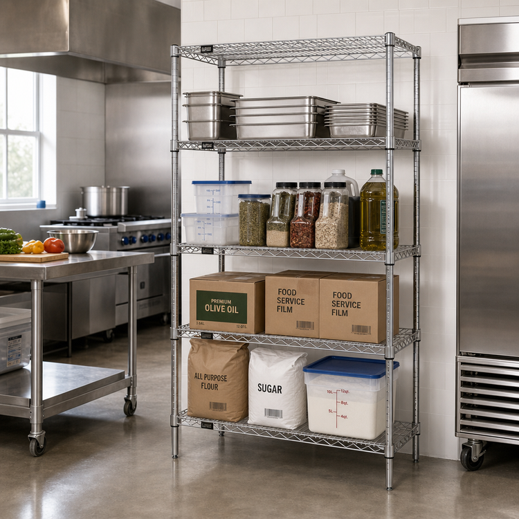 Product image #2 for Quantum 48-Inch Wide x 18-Inch Deep x 63-Inch High 304 Stainless Steel Wire Shelving Starter Kit