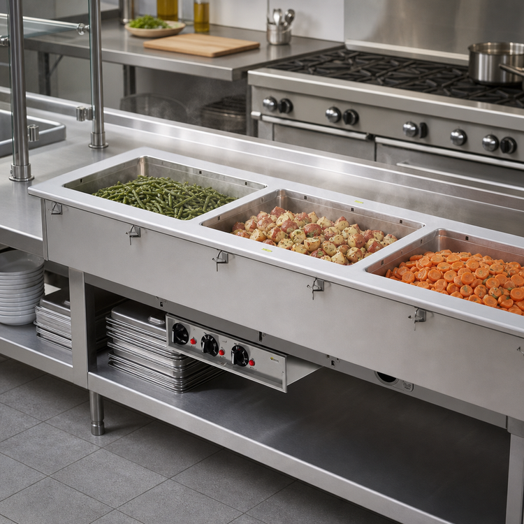 Product image #2 for Vollrath Short-Sided 2-Pan Drop-In Hot Well with Manifold Drain, Thermostatic Controls, 208-240V