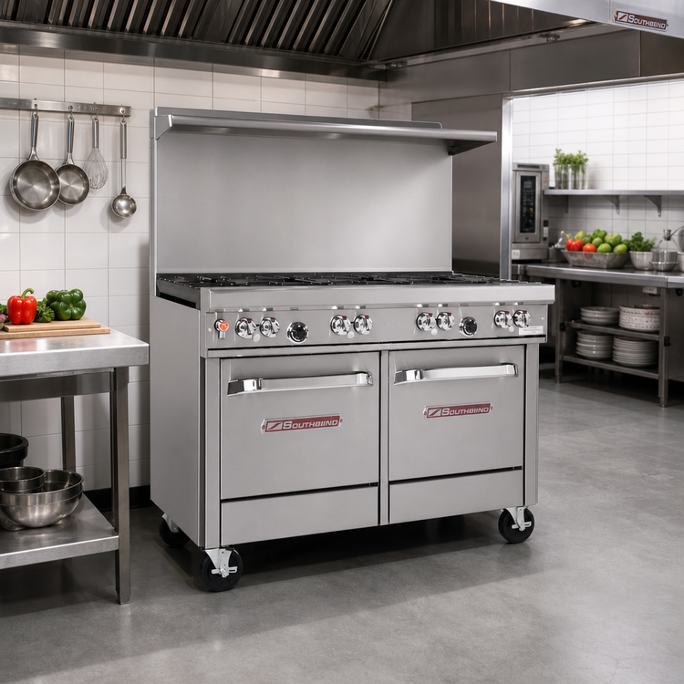 Product image #2 for Ultimate 48-Inch Gas Restaurant Range with 4 Pyromax Burners, 2 Non-Clog Burners, Convection Oven, and Cabinet Base