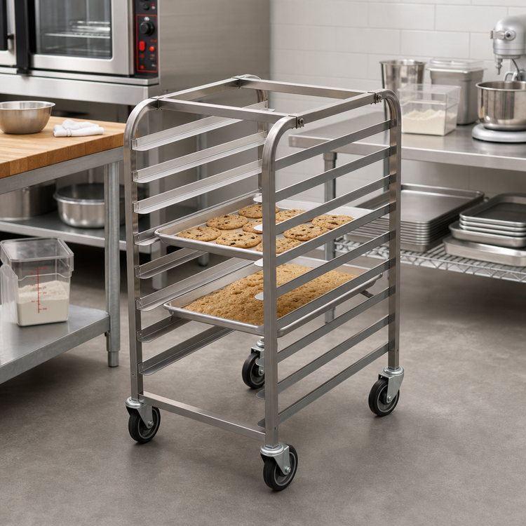 Product image #2 for Klinger's Trading Mobile Half-Height End-Loading Aluminum Sheet Pan Rack for 10 Full-Size 18 x 26 Inch Pans