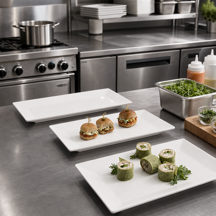 Product image #2 for American Metalcraft 18-1/4 Inch x 9 Inch Flat Rectangular Melamine Platter, White