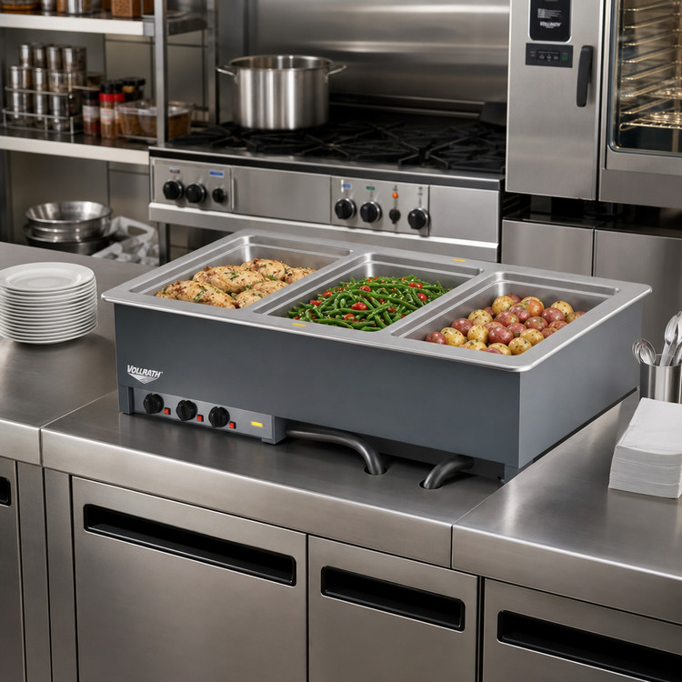 Product image #2 for Vollrath Three-Well Drop-In Electric Hot Food Well Unit, Wet Operation, Standard Drain, Thermostatic Controls, 208V