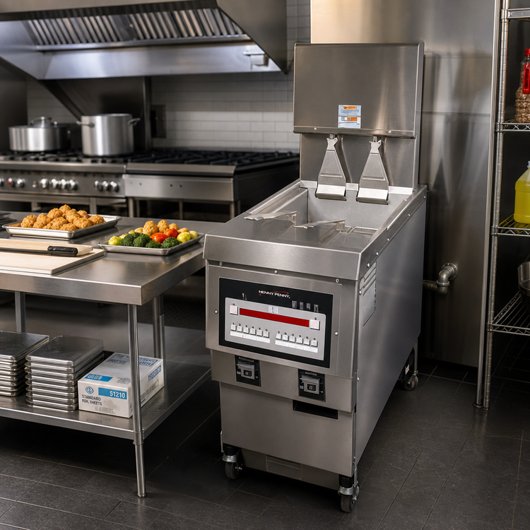 Product image #2 for Henny Penny OGA321.0 1-Well Gas Auto-Lift Open Fryer, 65 lb Capacity, Built-In Filtration, Computron 8000 Controls