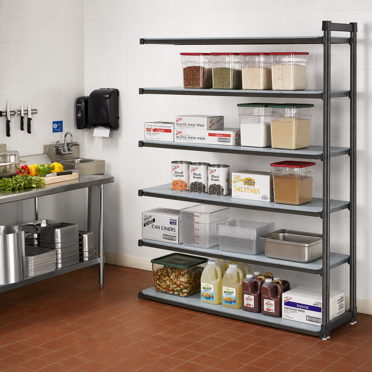 Product image #2 for Cambro Camshelving Basics Plus 18-Inch Deep x 60-Inch Wide x 84-Inch High 5-Tier Solid Polymer Add-On Shelving Unit
