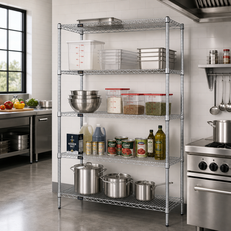 Product image #2 for Quantum 72 in. W x 21 in. D x 74 in. H 5-Shelf 304 Stainless Steel Wire Shelving Starter Kit