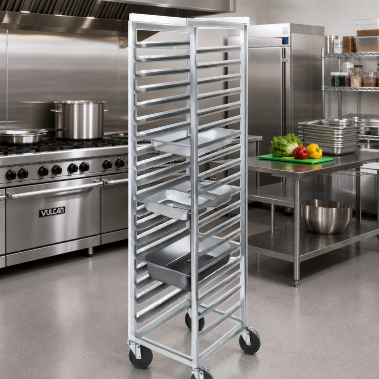 Product image #2 for Channel Manufacturing Mobile End-Load Steam Table Pan Rack for 12 x 20 Pans, 9-Slide, 36-Inch High, Aluminum