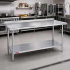 Thumbnail image #2 for Duke Manufacturing 316S-30120-2R Stainless Steel Work Table, 16-Gauge 300 Series Top, 1-1/8-Inch Riser, Undershelf, 30 x 120 Inches