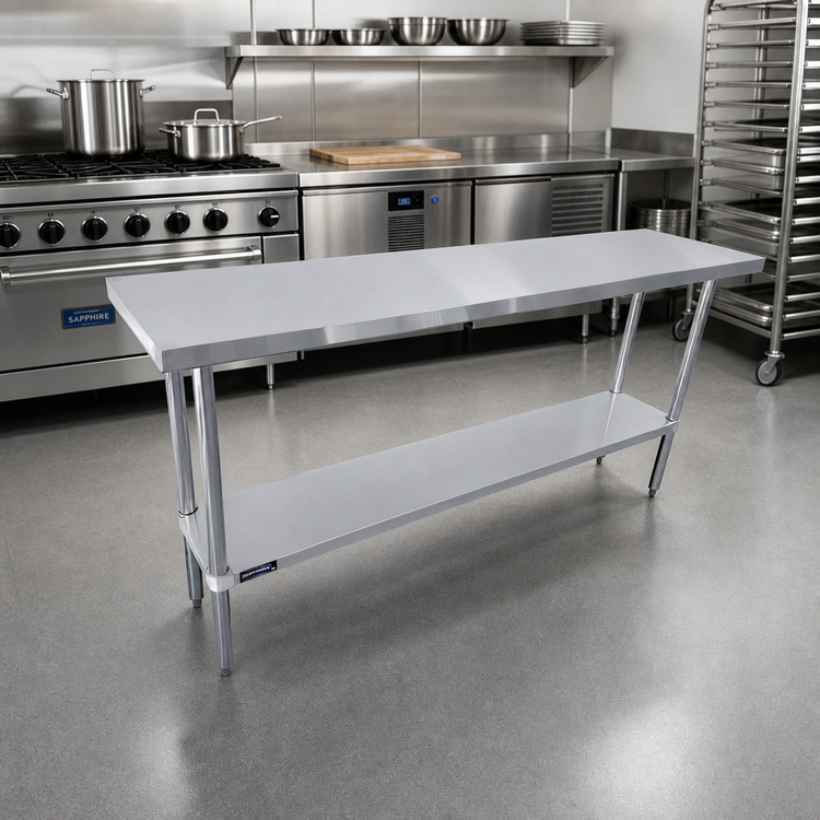 Product image #2 for Sapphire 72-Inch x 18-Inch Stainless Steel Flat Top Work Table with Galvanized Legs and Undershelf