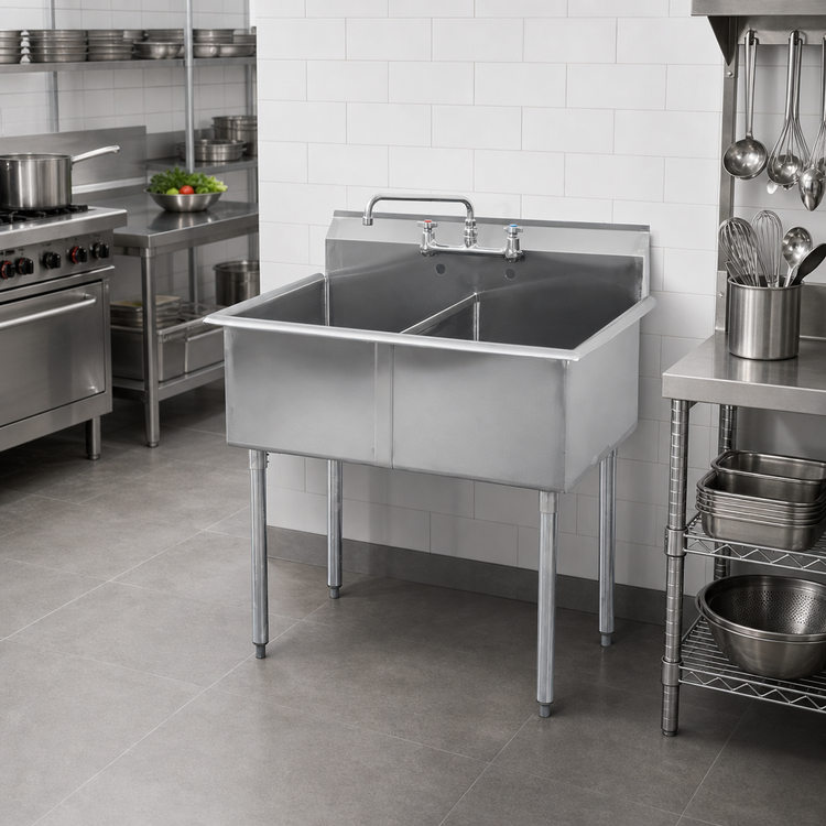 Product image #2 for 51-Inch Freestanding 2-Compartment Stainless Steel Budget Sink with 13-Inch Deep Bowls
