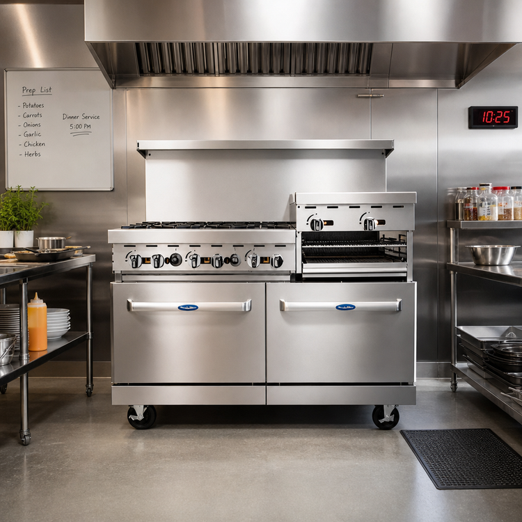 Product image #2 for CookRite 60-Inch Natural Gas Commercial Range with 6 Open Burners, 24-Inch Griddle/Broiler, and 2 Standard Ovens