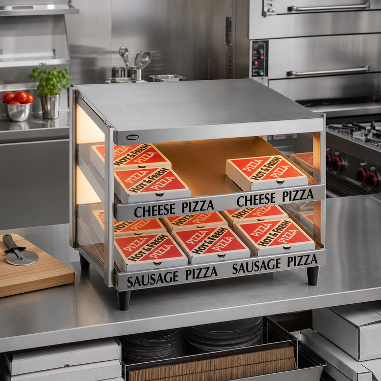 Product image #2 for Hatco Glo-Ray Countertop Pass-Thru Pizza Warmer with Double Slant Shelf and Incandescent Lighting, 24 Inch x 18 Inch