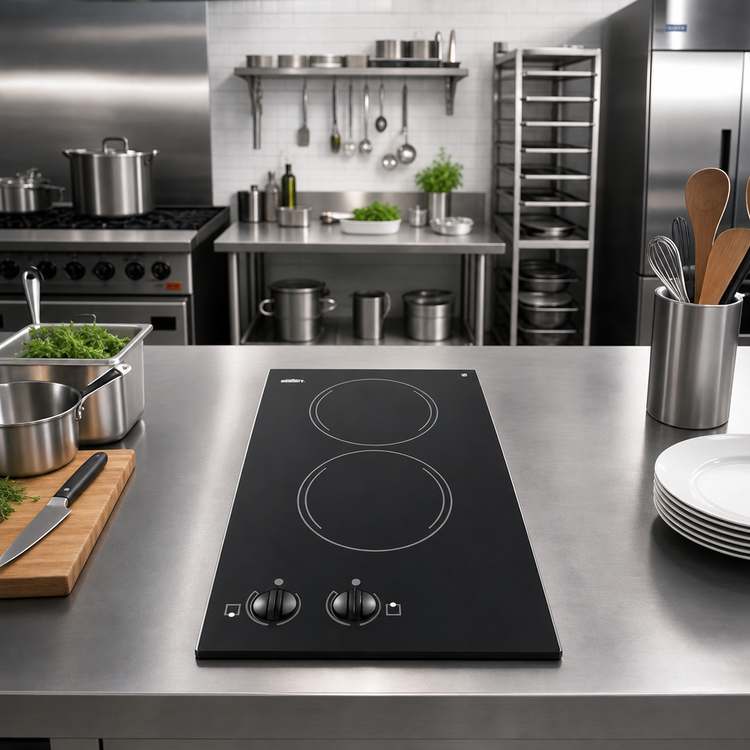 Product image #2 for Summit Commercial 12-Inch Built-In Two-Burner Radiant Electric Cooktop with Black Ceramic Glass Surface, 230V