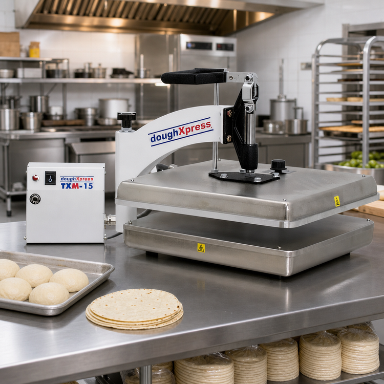 Product image #3 for DoughXpress TXM-15 Manual 15-Inch x 15-Inch Tortilla Dough Press with Heated Platens