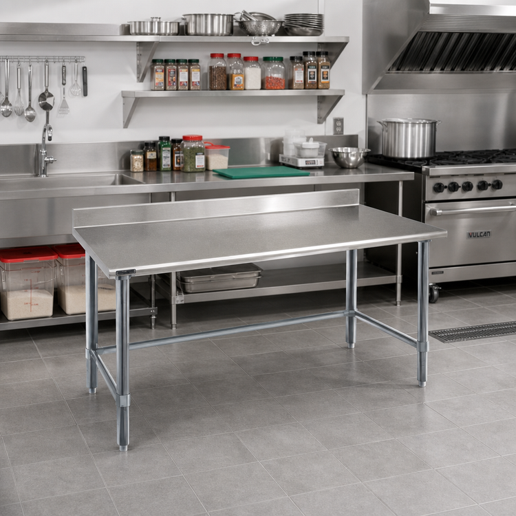 Product image #2 for Eagle Budget Series 48" x 30" 430 Stainless Steel Work Table with 4-1/2" Backsplash and Galvanized Base