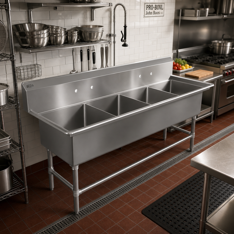 Product image #2 for John Boos Pro-Bowl 4-Compartment Stainless Steel Floor Model Sink with 18 x 24 x 14 Inch Bowls