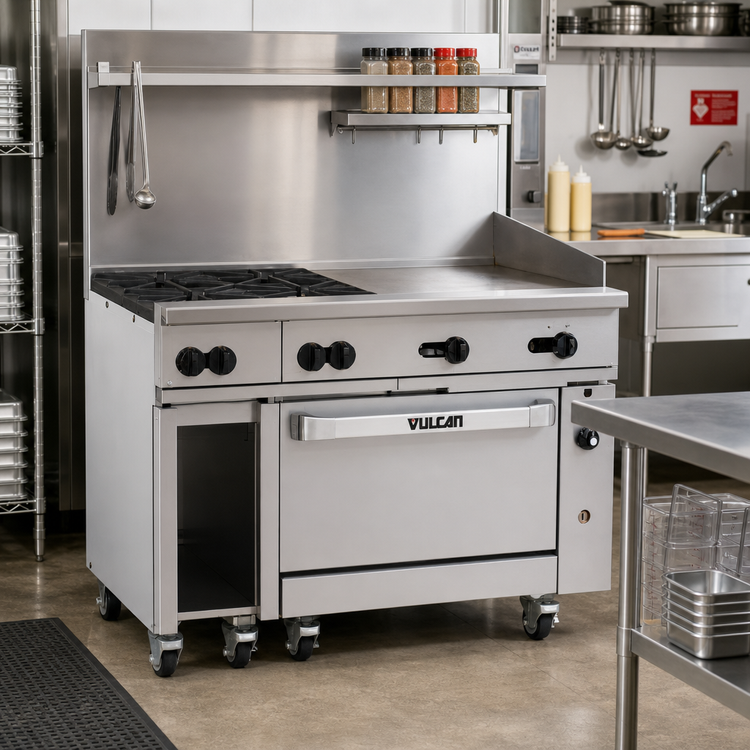 Product image #2 for Vulcan Endurance 48-Inch Gas Restaurant Range with 4 Open Burners, 24-Inch Griddle, and Standard Oven