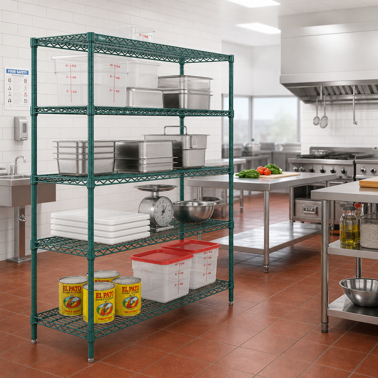 Product image #3 for Eagle Group Valu-Gard Stationary 4-Tier Double-Mat Wire Shelving Starter Unit, 48 x 18 x 74 Inches, Green Epoxy