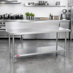 Thumbnail image #2 for Duke Manufacturing 314S-30120-10R 120 in. Stainless Steel Work Table, 30 in. Deep, 14-Gauge 300 Series Top, 10 in. Riser, Undershelf
