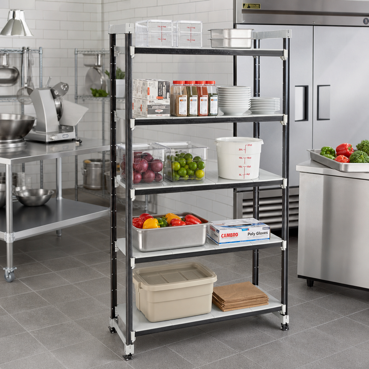 Product image #2 for Cambro Camshelving Elements XTRA High Density Top Rail Stationary Starter Shelving Unit, 21 x 42 x 81 Inch, 5-Tier, Speckled Gray