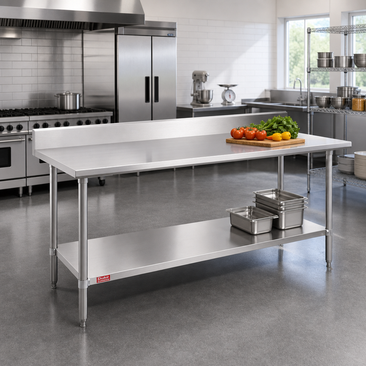 Product image #2 for Duke Supreme Stainless Steel Work Table with 5-Inch Riser and Stainless Undershelf, 24 x 120 Inches