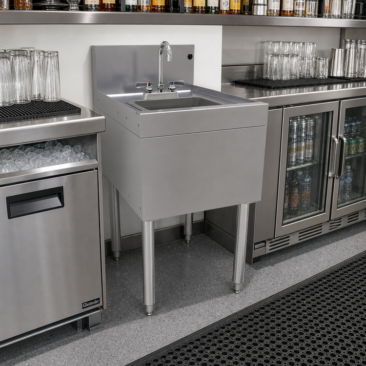 Product image #2 for Glastender Stainless Steel Underbar Wet Waste Sink Unit with Deck-Mount Gooseneck Faucet, 18 x 24 Inches