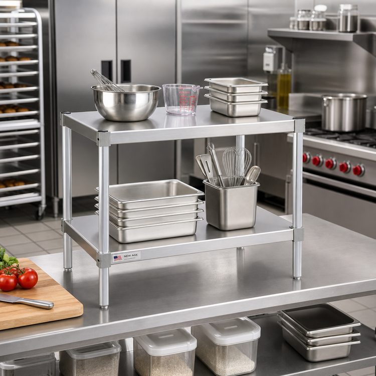 Product image #2 for New Age Stationary Modular Aluminum Equipment Stand with 2 Adjustable Solid Shelves, 30 x 15 x 24 Inches