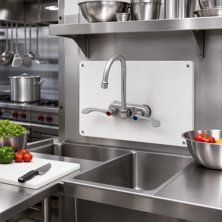 Product image #2 for T&S Brass Low-Lead Wall-Mount Workboard Faucet with 4-Inch Centers, 4-3/8-Inch Swivel Gooseneck and Wrist Blade Handles
