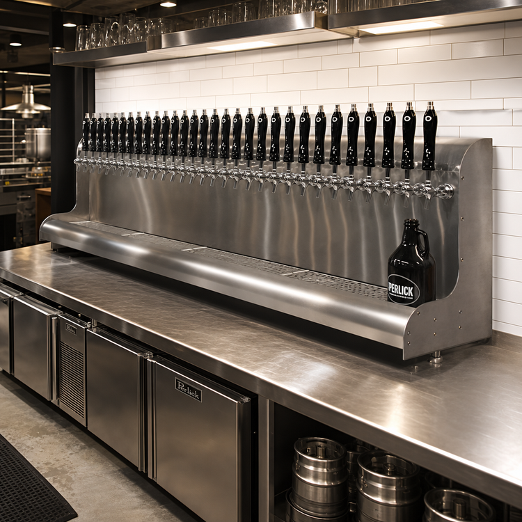 Product image #2 for Perlick 96-Inch Wall-Mount Modular Glycol-Cooled Draft Beer Dispensing Tower, 32 Faucets