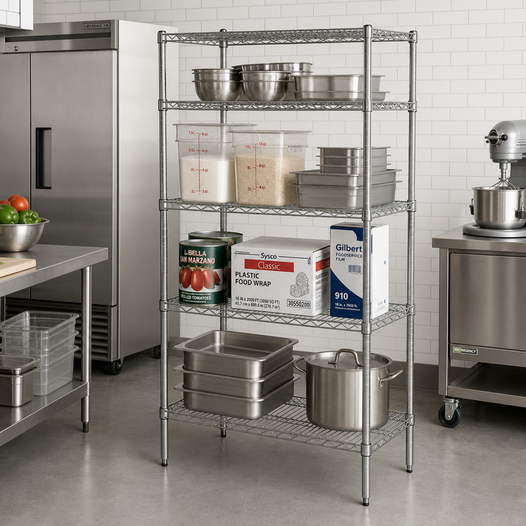 Product image #2 for CAC China Heavy-Duty Chrome-Plated Wire Shelving Set, 36 x 18 x 72 Inches