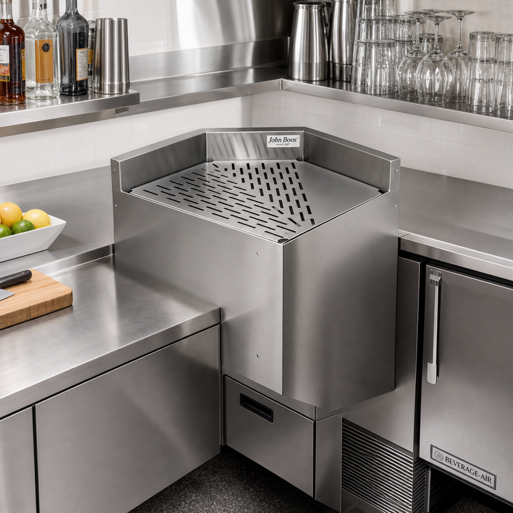 Product image #2 for John Boos Underbar Drainboard Inside Corner Angle Filler, 45° Angle, 21-Inch Deep, 18/300 Stainless Steel