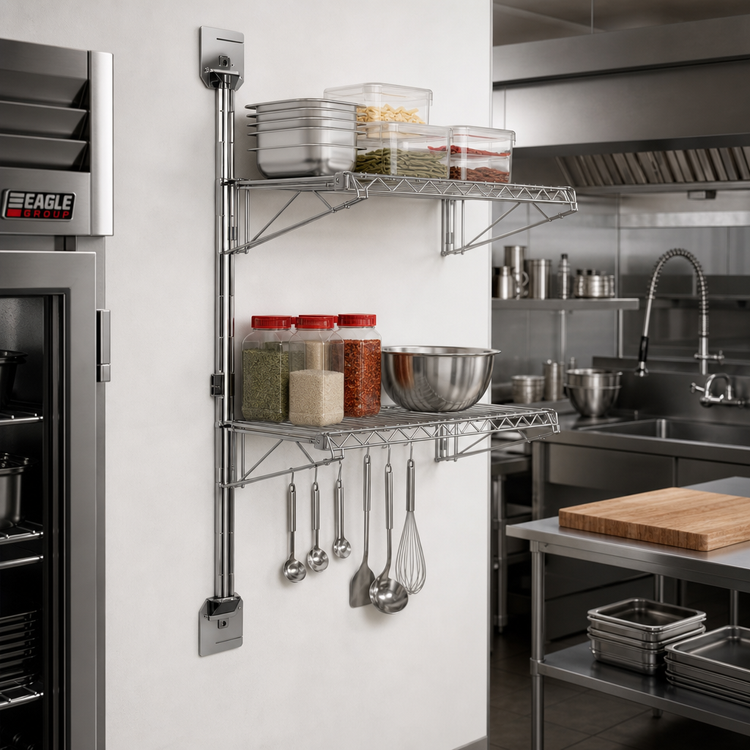 Product image #2 for Eagle Group 14-Inch Stainless Steel Adjustable Wall Mount Wire Shelving Post with Top & Bottom Support