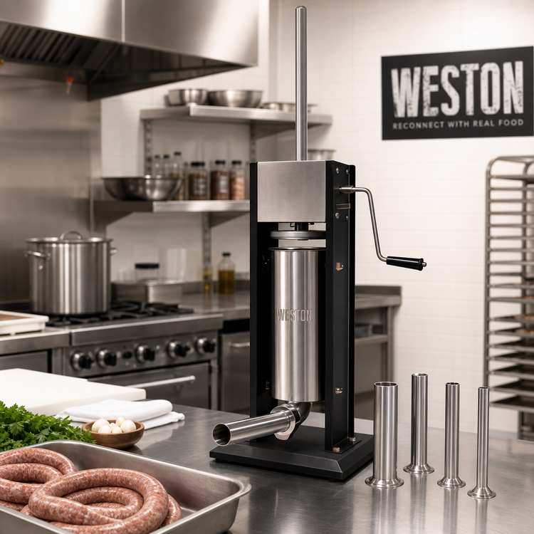 Product image #2 for Weston 11 lb. Vertical Manual Sausage Stuffer with Stainless Steel Canister and 4 Funnels