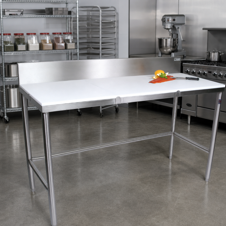 Product image #2 for John Boos 84" x 30" Trimming Table with 3/4" Reversible Poly Top and 6" Removable Backsplash