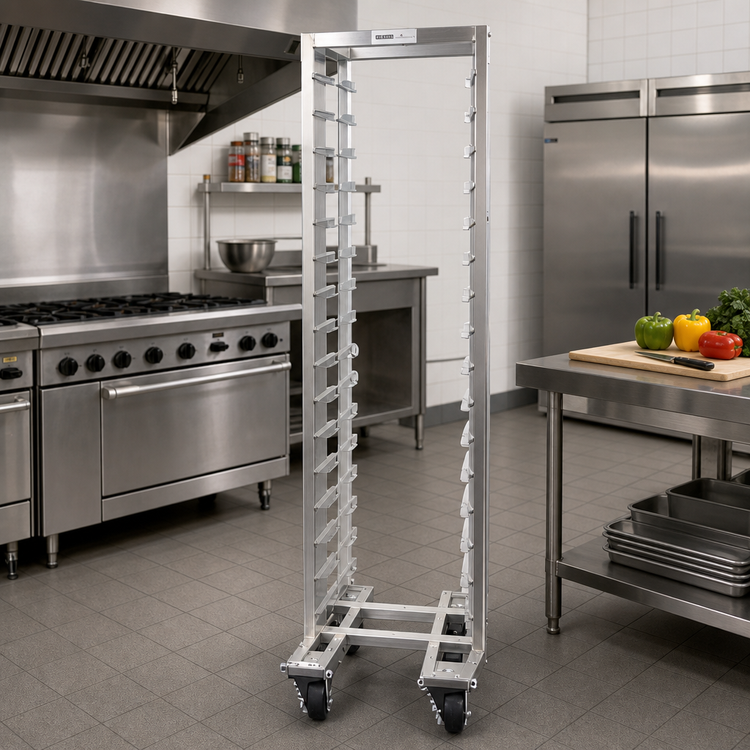 Product image #2 for Channel Manufacturing LPNS-19 Lo Profile Nesting Aluminum Steam Table Pan Rack, End Load, 19-Pan Capacity