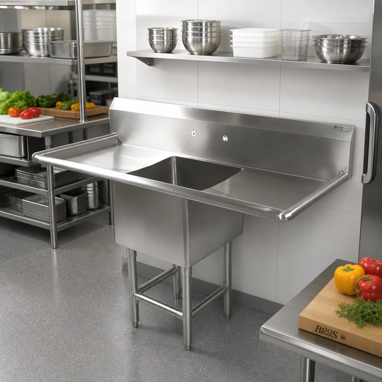 Product image #2 for John Boos Pro-Bowl 1-Compartment Sink with Left and Right Drainboards, 83-1/4 Inch Wide, 14-Gauge Stainless Steel