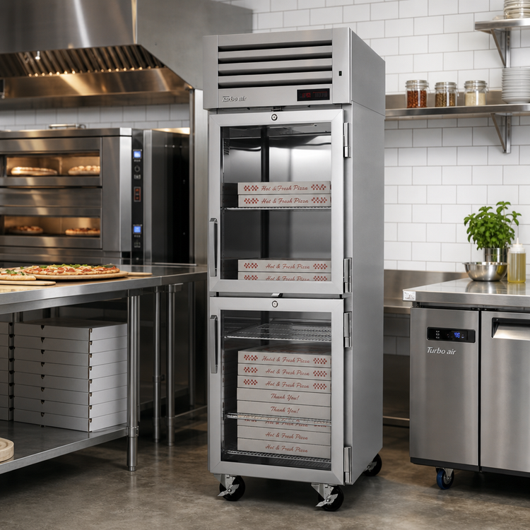 Product image #3 for Turbo Air PRO Series Pass-Thru Heated Pizza Holding Cabinet, 1 Section, 27 Cu. Ft., Half-Height Glass Front and Solid Rear Doors