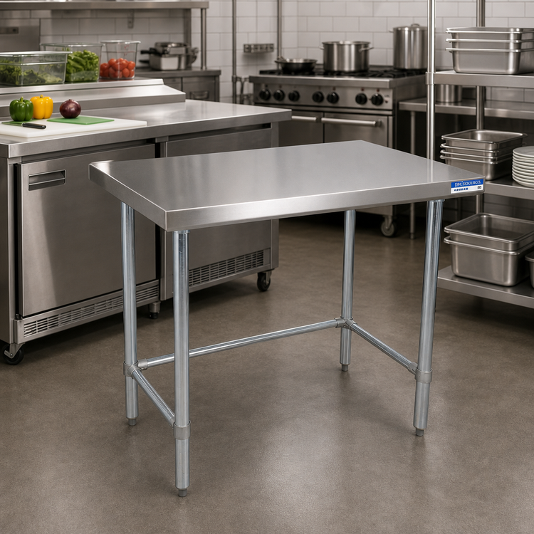 Product image #2 for BK Resources 60-Inch x 18-Inch Open Base Flat Top Work Table with Stainless Steel Top and Galvanized Legs