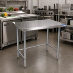 Thumbnail image #2 for BK Resources VTTOB-1860 60-Inch x 18-Inch Open Base Flat Top Work Table, 18-Gauge 430 Stainless Steel Top, Galvanized Base