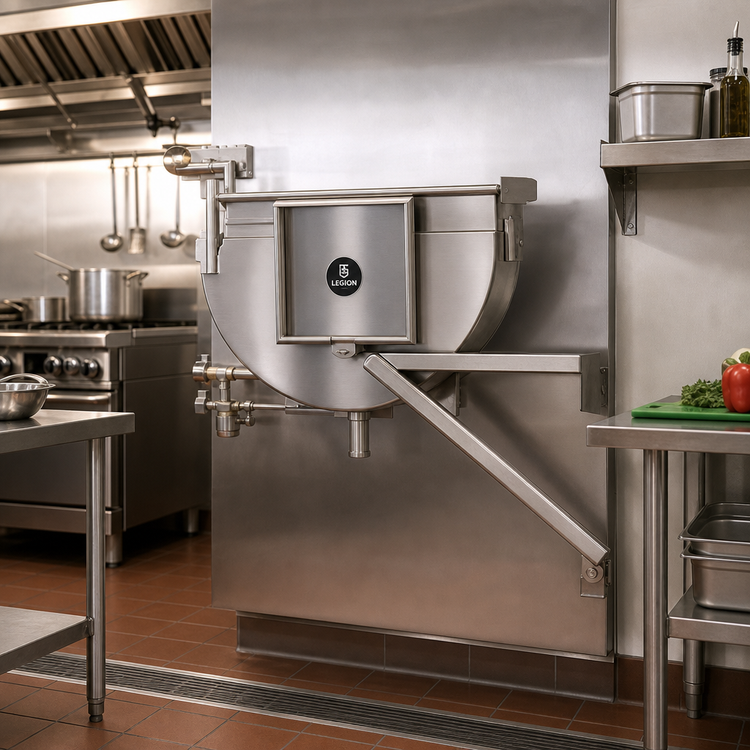 Product image #2 for Legion TWSWT-20 20-Gallon Full-Jacketed Direct Steam Tilting Wall-Mounted Kettle with 304 Stainless Steel Liner
