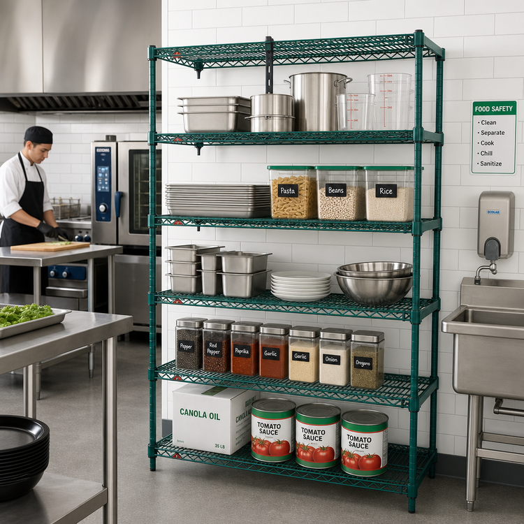 Product image #3 for Metro Super Adjustable Super Erecta Add-On Wire Shelving Unit, 30 x 24 x 74 Inches, 5 Shelves, Metroseal 3 Green Epoxy Finish