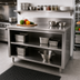 Thumbnail image #2 for Advance Tabco 144-Inch x 24-Inch 14 Gauge 304 Stainless Steel Open Front Cabinet Base Work Table with 5-Inch Backsplash and Fixed Mid Shelf