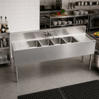 Thumbnail image #2 for Krowne Royal Series KR19-64C Four-Compartment Stainless Steel Underbar Sink with Left and Right Drainboards, Faucet, 72 x 19 Inches