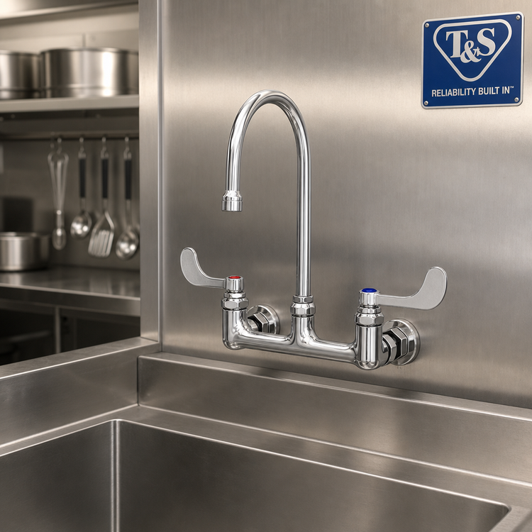 Product image #2 for T&S Brass B-0330-04 Wall Mount Surgical Sink Mixing Faucet with 5-3/4-Inch Swivel/Rigid Gooseneck